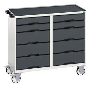 verso maintenance trolley with 10 drawers and top tray. WxDxH: 1050x550x965mm. RAL 7035/5010 or selected Bott Verso Mobile  Drawer Cupboard  Tool Trolleys and Tool Butlers